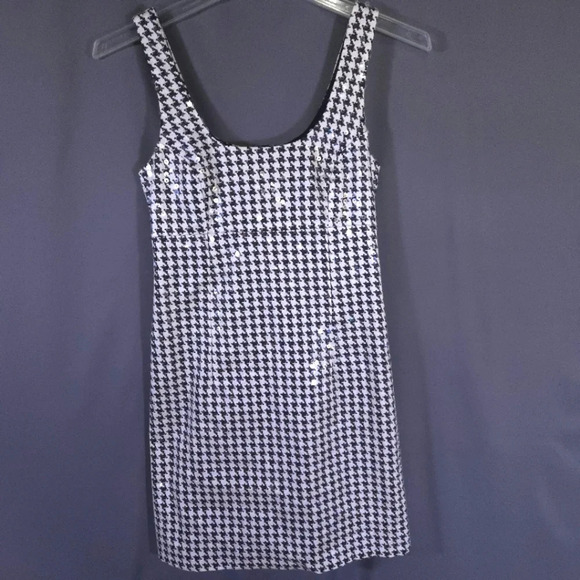 Bailey 44 Mini Dress‎ Sleeveless Houndstooth Sequins Made USA Monochrome Size 6 - Picture 1 of 9